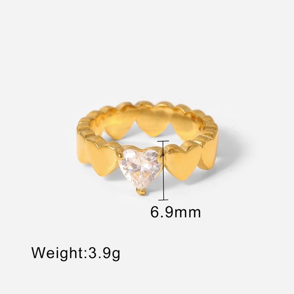 Heart Shape Zircon 18K Gold Plated Stainless Steel Ring - Picture 11 of 12